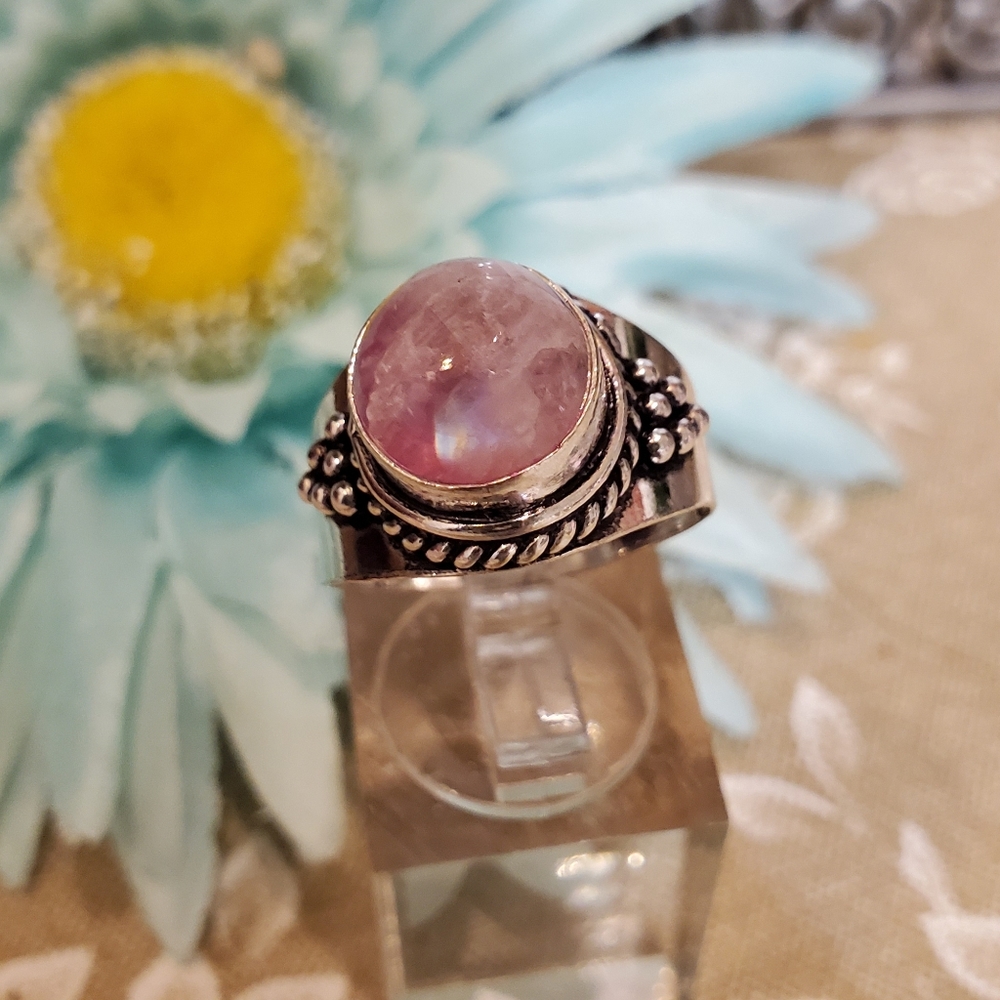 RAINBOW MOONSTONE sterling Silver ring SZ8 pink tone